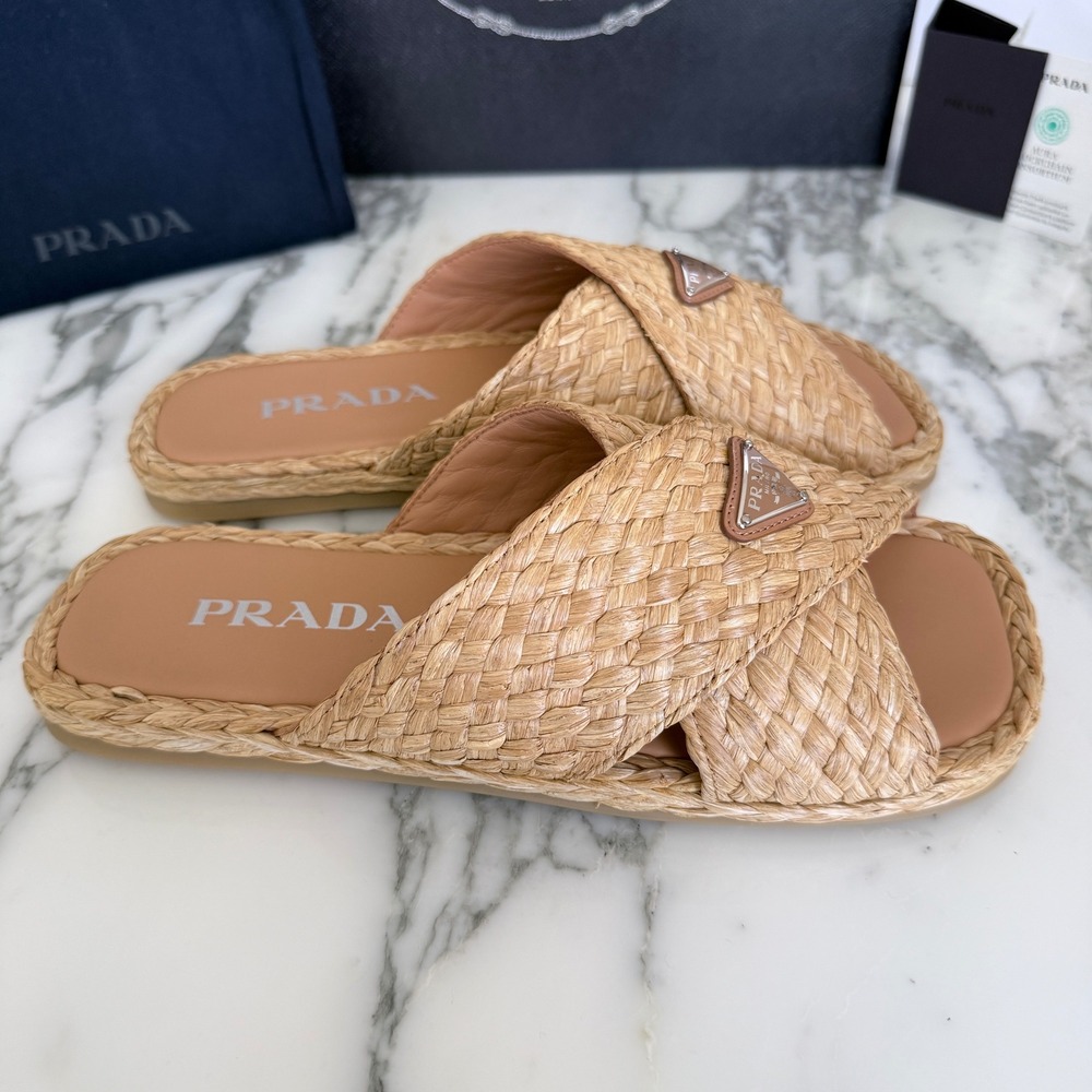 Prada Mens Woven Raffia Strap Slide Sandals Tan UK 7, 2X3142 - Picture 3 of 13